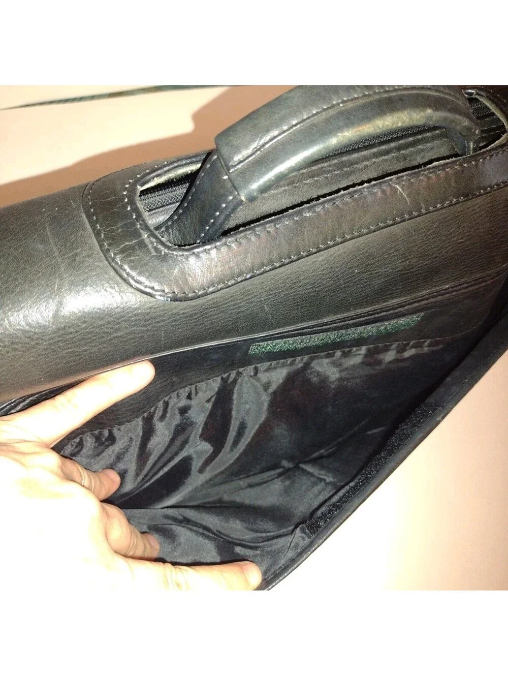 Vintage Black Leather Expandable Briefcase Portfolio Executive Lawyer Bag 17